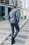 Businessman walking upstairs in an office park