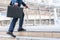 businessman walking upward on the stair