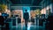 a businessman walks through the sleek office space at night. Generative AI