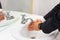 Businessman washing hands