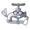 Businessman water tap installed in cartoon bathroom
