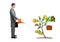 Businessman watering drawing tree with can