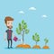 Businessman watering trees vector illustration.