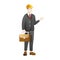 Businessman wear construction helmet and carry luggage