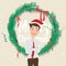 Businessman wear santa hat with christmas background.