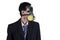 Businessman wearing gas mask isolated