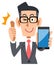 Businessman wearing glasses to thumb up with a smartphone