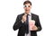 Businessman wearing a pair of 3D glasses and having popcorn