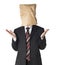 Businessman wearing paper bag