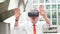 Businessman wearing Virtual Reality goggles
