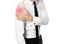 Businessman in a white shirt and tie holding hand. Shoulder pain
