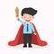 Businessman with a wooden sword and a cape