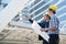 Businessman worker handshaking on construction