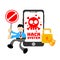 businessman worker stop hack protection system cartoon doodle flat design vector illustration
