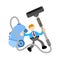 businessman worker and vacuum cleaner machine cartoon doodle flat design vector illustration
