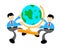 businessman worker and world earth globe marker cartoon doodle flat design vector illustration