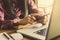 Businessman working on a desk numerical analysis, financial