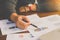 Businessman working on a desk numerical analysis, financial