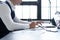 Businessman working with documents in the office. Financial planning specialist signing annual report