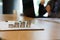 businessman working organizing plan at workplace. coins stack &