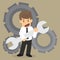 Businessman with wrench and cogs. maintenance