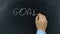 Businessman writing 2018 Goal chalkboard blackboard