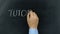 Businessman writing tutorial chalkboard blackboard