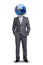 Businessmans body with Earth instead head