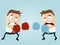 Businessmen boxing against each other