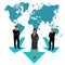 Businessmen and businesswoman making choices, world map, business concept, apps, vector illustration in flat design for web sites,
