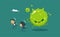 Businessmen and businesswomen were chased by the green virus. Vector Illustration