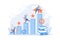 Businessmen climb growth column graph. Career and personality development, careerbuilder, career planning progress concept on