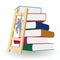 Businessmen climb up the books from the ladder.