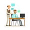 Businessmen colleagues discussing business issues. Colorful cartoon character vector Illustration