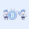 Businessmen comparing between Bitcoin and Dollar coin. Cartoon character thin line style vector.