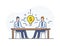 Businessmen connect lamp. Joint efforts, success, union, idea. Success Cooperation. line icon illustration