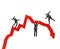 Businessmen falling from arrow