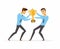 Businessmen fighting for a trophy - cartoon people character isolated illustration