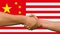 Businessmen handshaking on Usa or American and China flags merged relationship concept