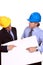 Businessmen with hardhats and blank cardboard