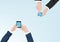 Businessmen holding mobile phone illustration - business communication concept