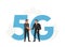 Businessmen make a contract before big letters 5G. Fifth generation network wireless, internet technology