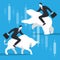 Businessmen ride on bull and bear in stock market trading concept