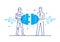 Businessmen and robot connect connectors. Cooperation interaction. Success, Cooperation. line icon illustration