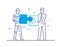 Businessmen and robot connect puzzle. Joint efforts, success, union. Success Cooperation. line icon illustration