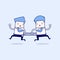 Businessmen are running to the opposite direction from each other. Cartoon character thin line style vector.