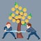 Businessmen sawing money tree