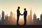 Businessmen shaking hands on abstract city background. teamwork concept. Closing a business deal. Confirmation of the contract