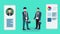 Businessmen shaking hands and dealing 4K animation. Business conversation and graph chart concept 4K footage. Man flat character