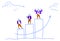 Businessmen standing financial graph podium growth arrow up first place best worker concept sketch doodle horizontal